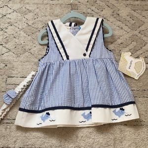 Little bitty seer sucker whale dress